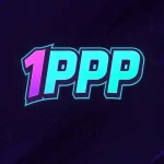 1PPP game splash screen with the app's logo in pink and teal gradient text on a dark background.