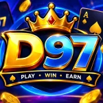 D97 Game official logo icon featuring a gold crown and playing cards