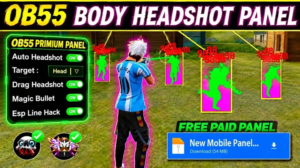 Free Fire 3 headshot tool home dashboard interface and menu options