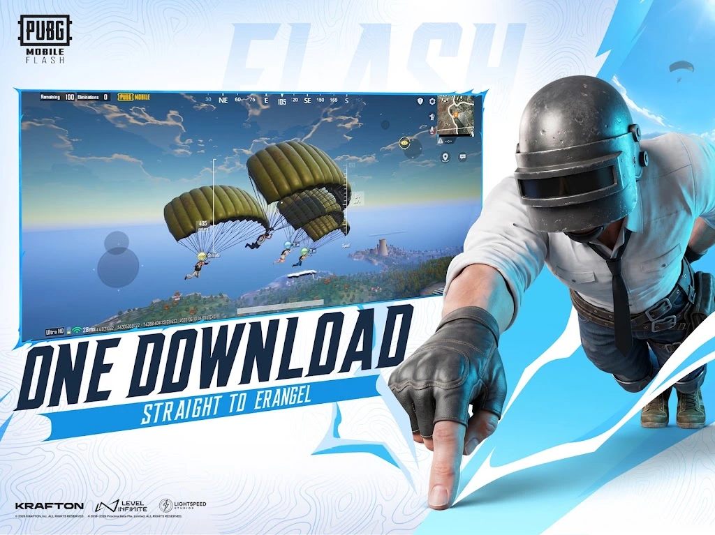 PUBG Mobile flash players parachuting and landing on Erangel map
