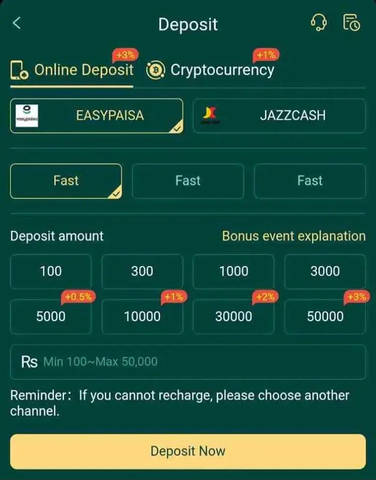 77PKR casino wallet deposit Easy paisa Jazz Cash