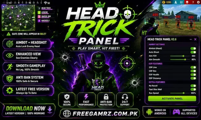 Free Fire 3 headshot tool profile screen showing in-game stats and custom sensitivity settings