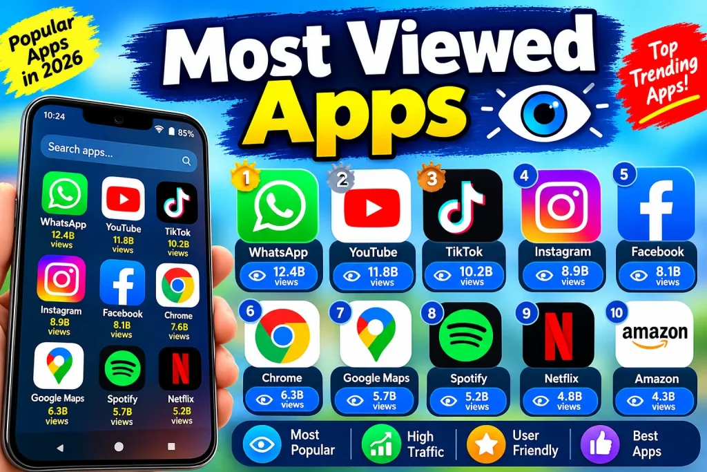 Most Viewed Apps on APKronaldo featuring popular Android app icons
